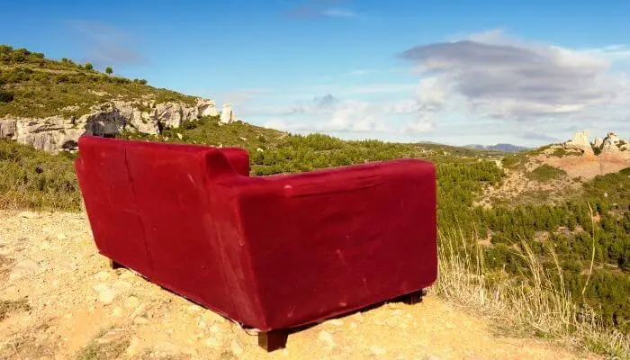 red couch outdoors